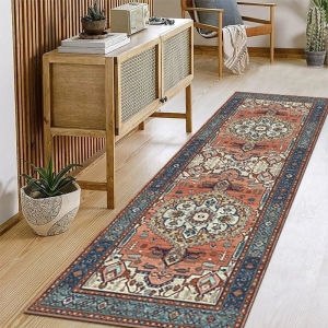 VIKAMA Persian Runner Rug Anti-Slip Easy-To-Wash Entrance Hall Floor Mat Living Room Bedroom Side Rug Home Decoration