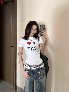 Áo Thun Cotton Tay Ngắn Dáng Ôm in Chữ Hình Trái Tim Phong Cách Đường Phố Mùa Hè Cho Nữ