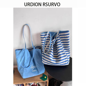 URDION RSURVO Striped Lazy Style Single Shoulder Bag Double Sided Slouchy Feel Tote Bag Student Bag Casual Fashion Canvas Bag