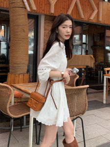 French Tea Break Fancy White Dress Womens Travel Beautiful Fancy Temperament Wild Long Sleeves New Skirt