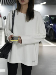 A Yi Comfortable Pearl Velvet Embroider Bottoming Shirt for Women Fall and Winter Inner Wear Loose Thick plus Velvet White Long Sleeves Tops