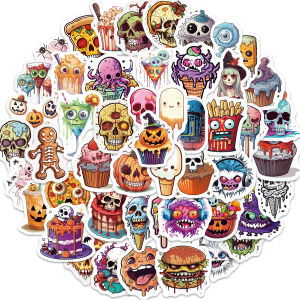 50pcs Halloween Scary Food Stickers Skull Spider Web Ghost Bat Horror Skull Gothic Aesthetic Designs Waterproof Vinyl Decals