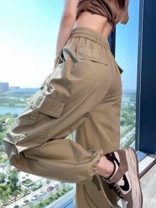 American Style Ice Silk Quick Dry Loose Straight Leg Thin Work Trousers for Women Summer Casual Wide Leg Pants Sports Climbing Trousers