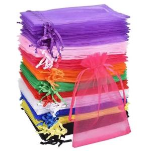 100PCS Organza Bags Purple Mesh Organza Jewelry Bags Drawstring Small Drawstring Favor Pouches Christmas Candy Wedding Birthday
