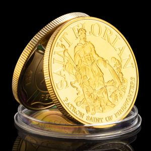 Patron Saint of Firefighters Souvenir Coin Golden Plated Collection Art Challenge Coin Saint Florian Pattern Commemorative Coin