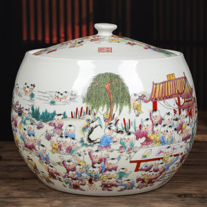 Jingdezhen Ceramic Rice Tub Household Use 10kg Sealed with Lid Anti-Insect Moisture Proof Storage Container Kitchen Utensil