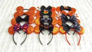 Disney | 2025 Halloween Disney Festival Party Cosplay Mouse Ears Headband Sequin 5"Bow Hairband Boys Girls Cartoon DIY Hair Accessories