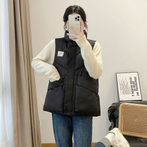 Womens Loose Fit Stand Collar down Cotton Vest Autumn Winter Korean Style Outerwear Jacket with Pockets Polyester Fiber