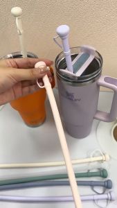 Silicone Replacement Straw with Cover Drinking Tube Soft Party Supplies Long Straw for Stanley 20/30/40 Oz Cup