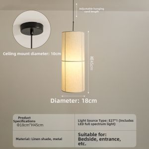 Simple Japanese Zen Style Cloth Shade Pendant Light