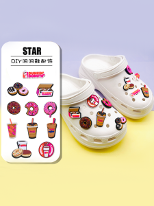 Cartoon Milk Tea Donut Theme Soft Rubber Shoe Accessories Garden Shoe Decorations 11 Piece Set Hole Punching Flower