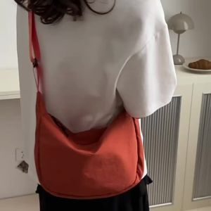 Casual Large Capacity Dumpling Shape Crossbody Bag Womens Fashion Trend 2024 Single Shoulder Canvas Underarm Bag Simple Japanese Style