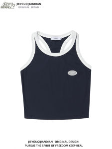 American Hot เด็กผู้หญิง บล็อกสี I-back เสื้อกั๊ก สายคล้อง ผู้หญิง ฤดูร้อน New Retro Street Sports Inner Ins Trend ผ้าฝ้าย ความยาวสั้น 100%