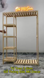 Tủ treo quần áo 2 khoang gỗ tự nhiên. Tủ gỗ nội thất treo quần áo có ngăn để đồ. Kích thước 97x35x140 cm. Khoan sẵn lỗ