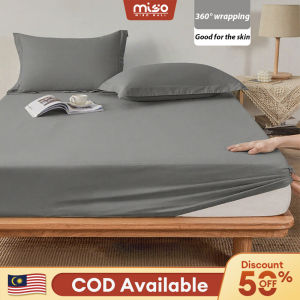 MISO ship in 24h Premium Cotton Fitted Bedsheet Set Single/Queen/King Size Fitted Bedsheet Add Pillowcase