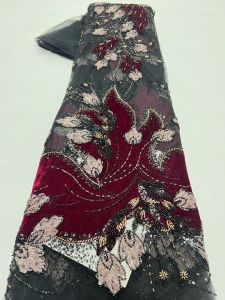 OLEVO | New 2026 3D decal velvet embroidered Lace with beads French tulle netSequined African Fabric Lace Party dresses .Weddings