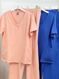 【OFFICIAL】NiaaHinn Fashion Women Men Elastic Wrinkle Resistant Breathable Scrub Suit Set with cargo pants Doctor Nurse Uniform【Short Sleeves V-neck Top+Jogger Pants】