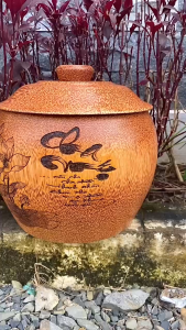 [TẶNG KÈM ẤM] Bình Ủ Ấm Trà Gỗ Dừa Điêu Khắc Cha Mẹ Giữ Nhiệt Cao Cấp Trang Trí & Quà Tặng Mẫu Nắp Tròn 1000ml