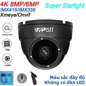 Camera IP Dome Ngoài Trời Kim Loại 4K 8MP Full Color Night Vision Hỗ Trợ PoE H.265+ Phát Hiện Khuôn Mặt ONVIF Âm Thanh XMeye Màu Đen