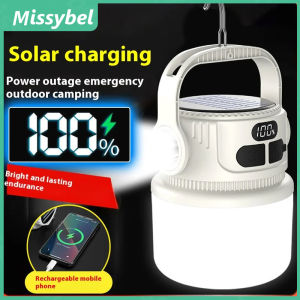 Solar digital display power LED night light C-type charging portable outdoor light digital display screen waterproof camping barbecue tent hanging emergency light