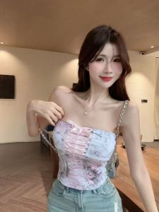 GUZILIAN | เสื้อกล้ามแขนกุดเซ็กซี่สำหรับผู้หญิง ทรงเข้ารูป ลายดอกไม้ สไตล์เกาหลี แฟชั่นฤดูร้อน เสื้อกั๊กผู้หญิงสุดเก๋