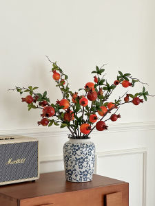Retro Blue And White Porcelain Ceramic Vase Creative Luxury Living Room Pomegranate Flower Decoration Home Decor Accessories