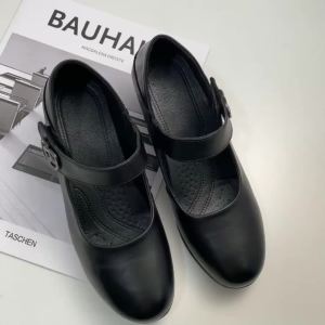 227Clic Black Genuine Cow Leather Dress Pumps for Women Korea Modal Block Heel Shoes