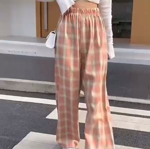 Quần Ống Rộng Caro Cạp Chun Không Dây