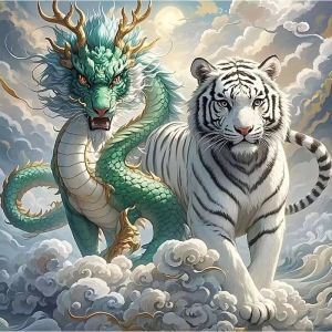 Acrylic Paint By Numbers Dragon White Tiger Pattern Painting By Numbers on Canvas Coloring By Number for Adults Paint Digital