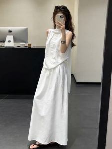 LIRUSHAN | Fashion & Intelligence Sleeveless White Slim Fit Long Dress