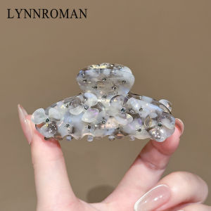 Lynnroman Grey Floral Hair Clip Womens Luxury Sensation Shark Clamp Hair Accessories Headwear Unique Design Sensation
