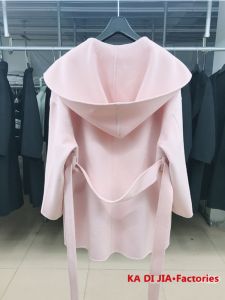 Double-Sided Cashmere Hooded Short Coat Pink Anti-Aging Korean Style Womens Fashion Woolen Outerwear Commute Straight Cut