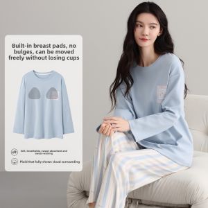 Miiow | Pure Cotton Long Sleeve Sleepwear Set For Women Spring Autumn Home Clothes Suitable For Outdoor Wear Winter Comfortable Pajamas