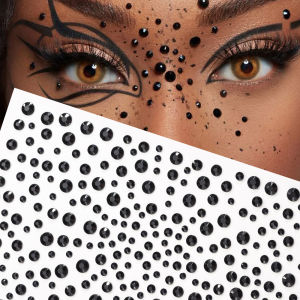 1Pcs 3D Dark Black Face Jewelry Tattoo Stickers Mixed Round Rhinestone Fake Tattoo for Children Masquerade Stage Makeup Gemstone