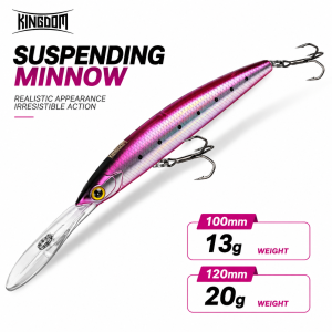 Kingdom | KINGDOM Snake Shade Suspending Minnow Fishing Lure 100mm 13g 120mm 20g Long Cast Deep Diving Hard Bait Artificial Fishing Lure