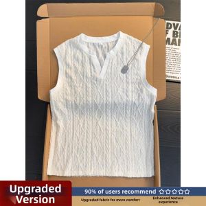 Blue Textured Breathable V-Neck Mens Vest