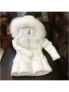 New Arrival Girl White down Jacket Mid Length Long Length Waist-Tight Baby and Infant Childrens Thickened White Duck down Coat