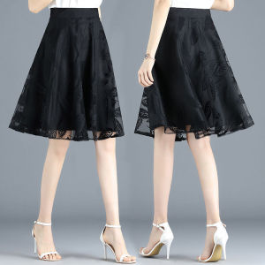Black Lace Half Skirt Midi Wedding Dress Gloves Summer 2024 High Waist Versatile Slimming Stylish Umbrella Skirt
