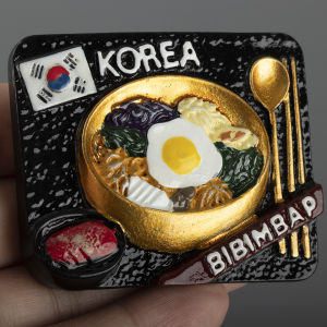 Korean Food Resin Refrigerator Magnet Stone pot bibimbap Stone Pot Bibimbap 3D Sticker Painting Resin Travel Collectible Gift
