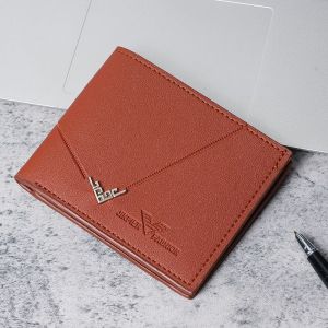 Fashionable 2025 Mens Short Casual Wallet Leather Student Coin Purse Multi-Card Slot Vintage Style Polyester Lining Youth Wallet