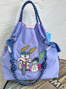 Eco-Friendly Canvas Nylon Shopping Bag High Capacity Crossbody Handbag Korean Style Embroidered Soft Handle Shoulder Bag