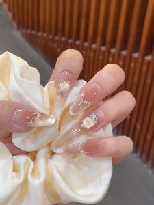 Autumn Winter Ice Transparent Blush Handmade Wearable French Cat Eye Nail Art Detachable Pure Handmade Cosmetic Nail Tips