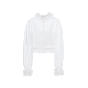 Romantic Ruffle Trimmed Layered Top Womens Fashionable Rococo Style Decorative Princess Sweet Loose Fit Long Sleeve Short Length