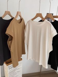 Pure Cotton Flounce Sleeve T-Shirt Womens Loose Fit Solid Color Sleeveless Top Korean Style Summer New Arrival Versatile Design