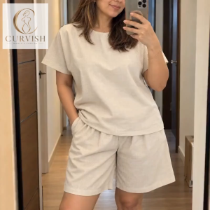 COTTON LINEN TERNO SET FOR WOMEN | SHORT SLEEVE TOP & SHORTS COORDINATES | CASUAL COMFY 2-PIECE OUTFIT | RELAXED FIT | S-M TO 2XL-3XL