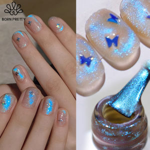 BORN PRETTY 10ml Auroras Blue Cat Eye Gel Nail Art Polish Shining Glimmer Fairy Crystal Cat Eye Gel Polish for Summer Nail DIY
