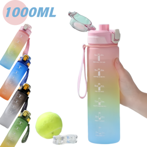 1Liter Large Capacity Sports Water Bottle Gradient Color Drinking Bottles With Scale Outdoor Camping Cycling Hiking Gym Jugs