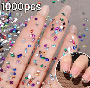 Dorisna 1000Pcs Mini Nail Art Rhinestone Mix Shape Flatback Shiny Crystal Stone Diamond DIY Nail Decoration Accessories