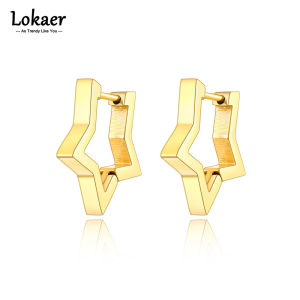 Lokaer Fashion Titanium Stainless Steel Party Hoop Earrings Bohemia Geometry Star Earring For Women Серьги Pendientes E22013