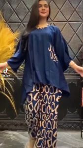 SETELAN WANITA WAKA-WAKA BATU KOMBINASI JUMBO / SATU SET BAJU DAN CELANA JUMBO LD130cm